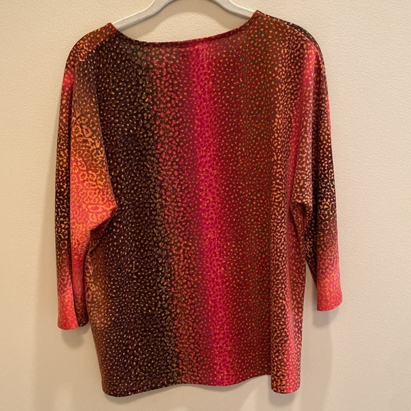 Chico’s CoziSoft Ombré Mix Dolman Knit Tee Animal Red Orange Brown Sz 1 US M - Picture 3 of 8